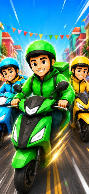 Shipper Rush 3D riders speeding through a colorful city street
